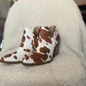 Cow print booties